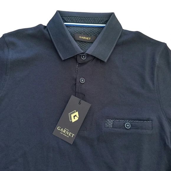 Garnet Black Polo Shirt Long Sleeve Top Tee Collared Buttons Pocket S NWT - Picture 2 of 10